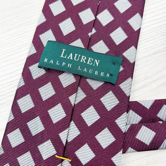 Lauren Ralph Lauren Maroon & Silver Diamond Pattern Neck Tie - Picture 3 of 7